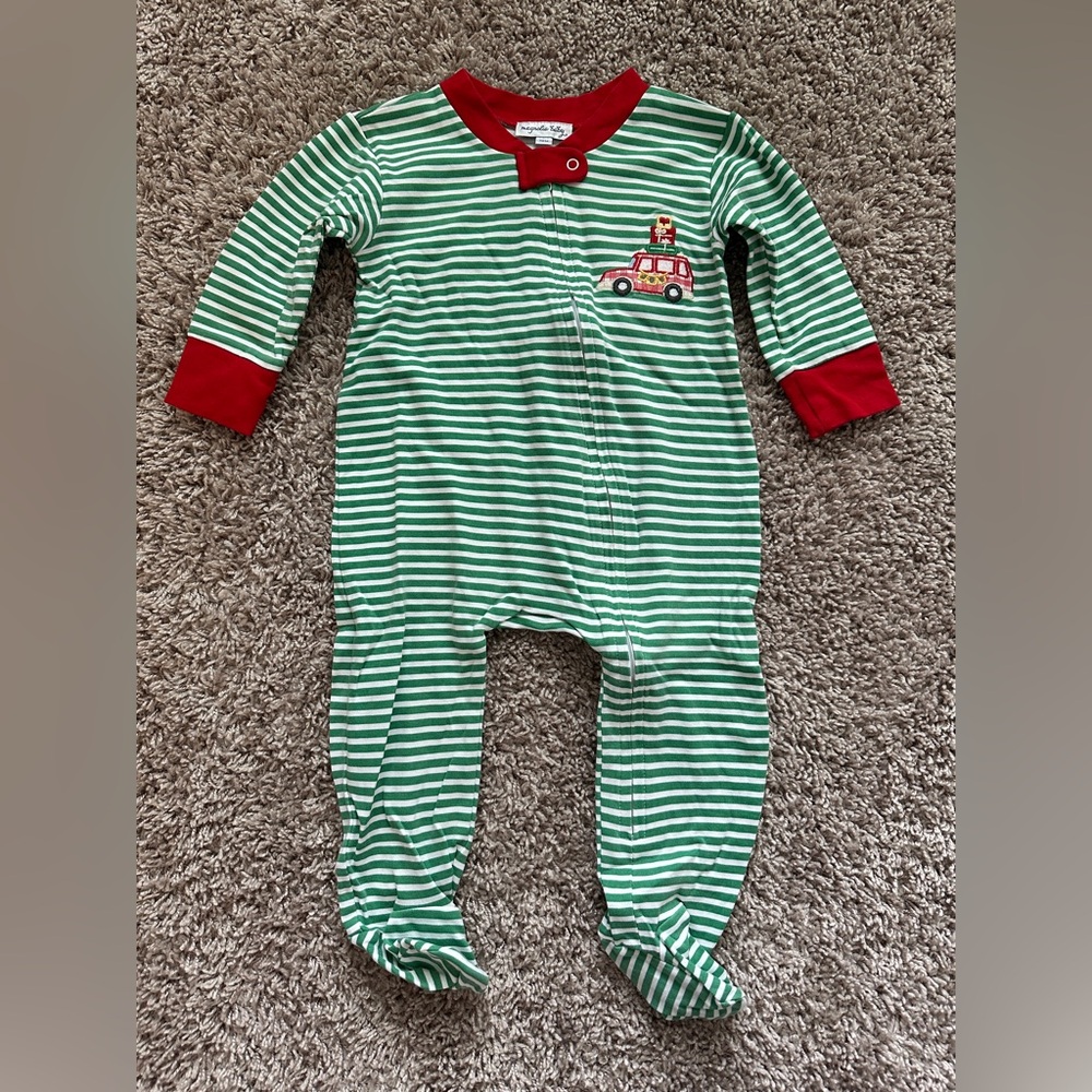 Cozy Green and Red Striped Kids Pajama Footies